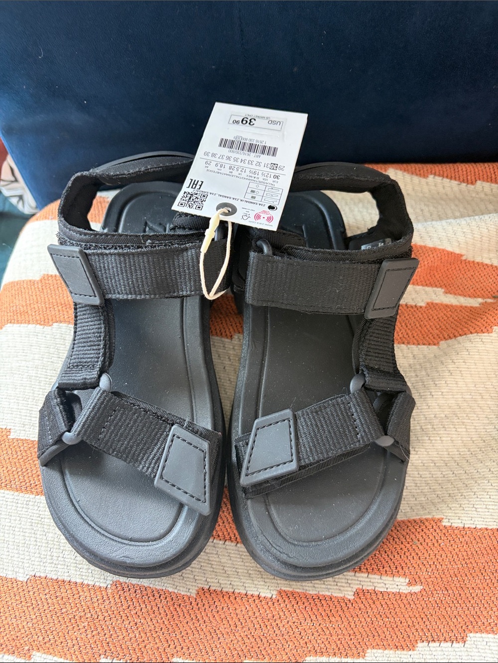 Zara Black Kids Adjustable Sport Sandals